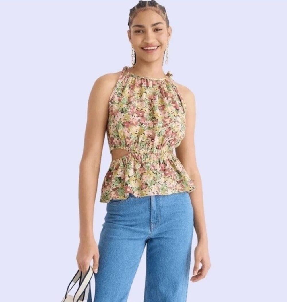 J.Crew Cutout Linen Cami Tank Top in Painterly Floral Size Small